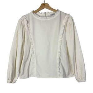 Something Navy White‎ Raw Edge Corduroy Long Sleeve Blouse XS